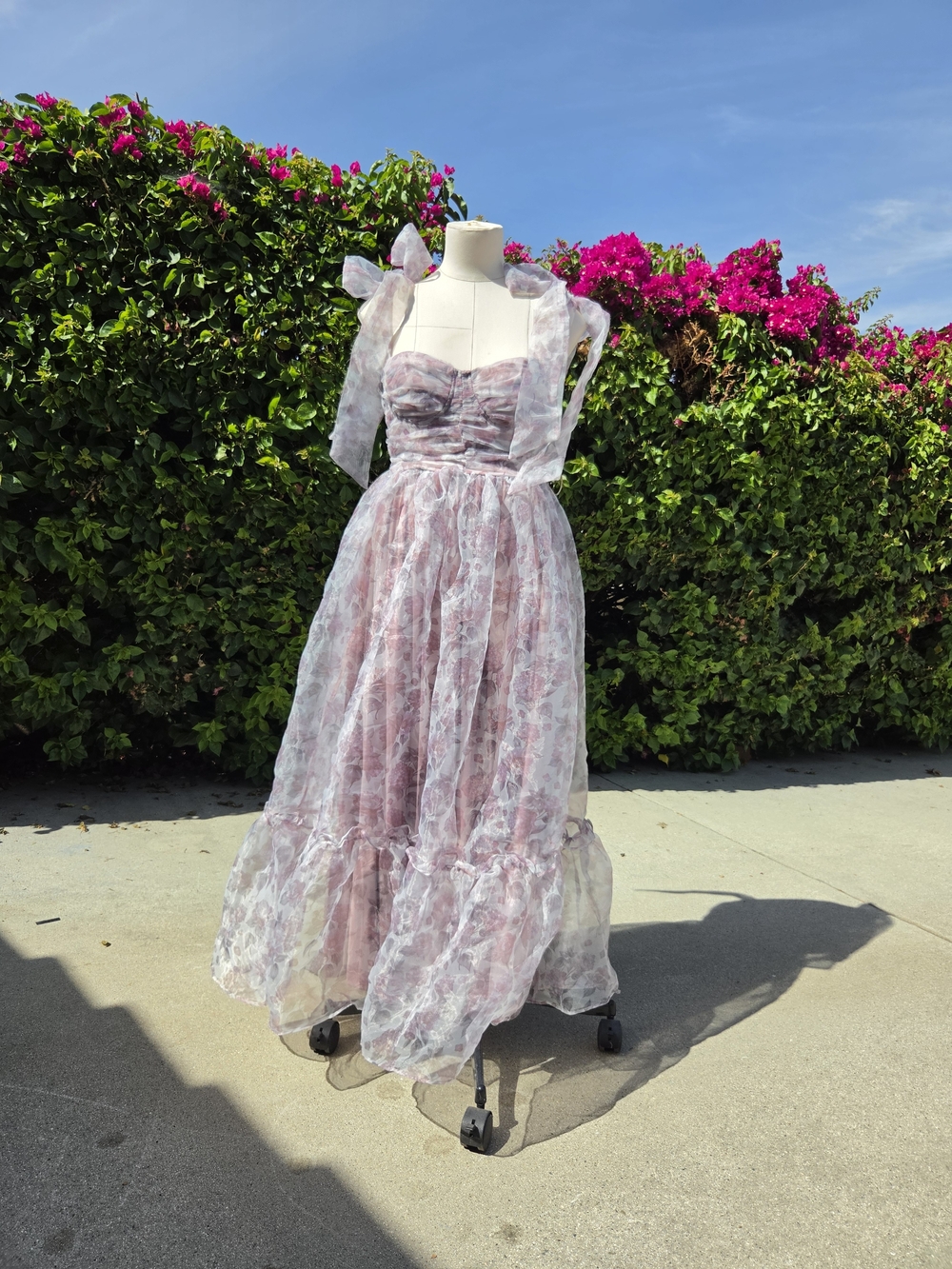 Petal & Pup Floret Bow Strap Midi Dress M Purple Floral Organza New / No Tags